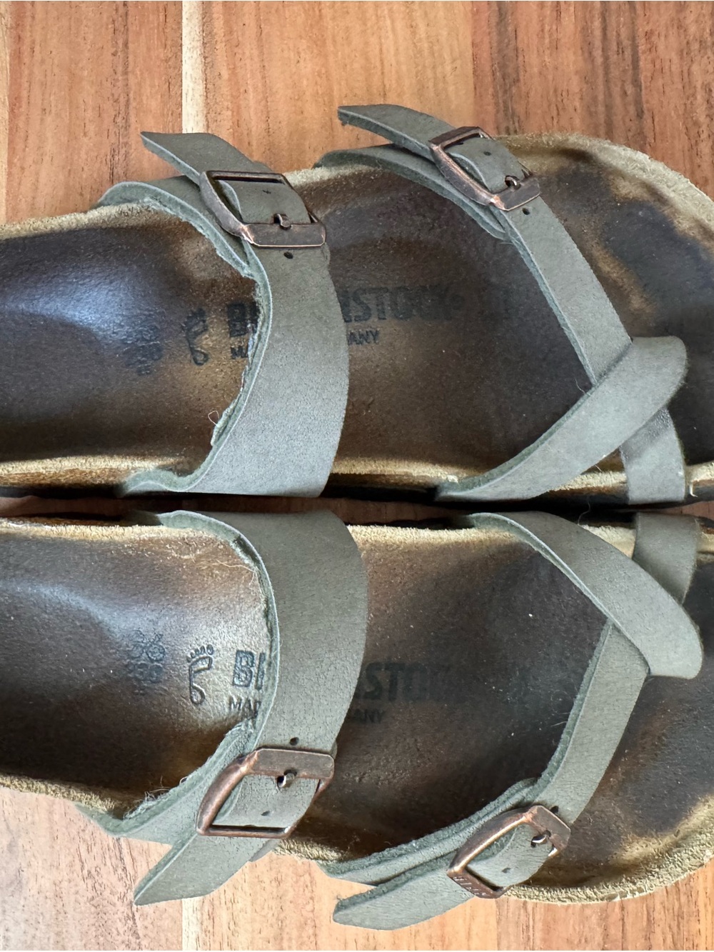 Birkenstock Style Two-Strap Sandals in Olive Green